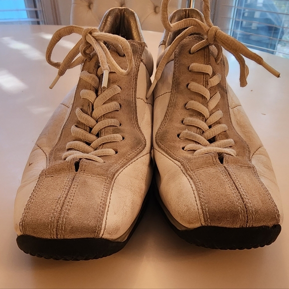 Prada Sneakers White/Silver Leather Bowling style Women Size 38.5 - Picture 4 of 8